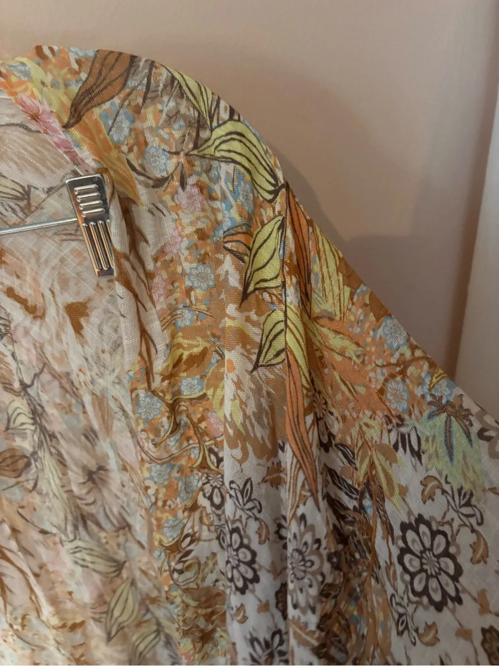 Women's Floral with Crochet Fringe and Angel Sleeves Duster Kimono Coverup OS - Picture 6 of 9